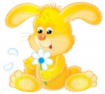 32433-Clipart-Illustration-Of-A-Cute-Yellow-Bunny-Rabbit-Sitting-And-Picking-Petals-Off-Of-A-White-Daisy-Flower