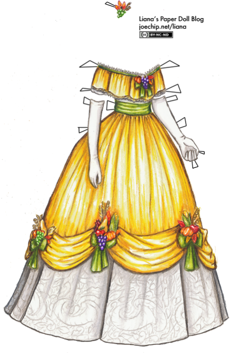 1863-ball-gown-in-yellow-with-green-ribbons-over-white-lace-skirt-with-harvest-trimmings-for-thanksgiving-tabbed