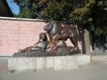 Киев, Украина. Скульптуры львов возле киевского зоопарка