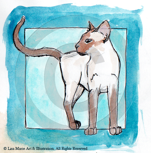 siamese-cat-watercolour-ink-sketch